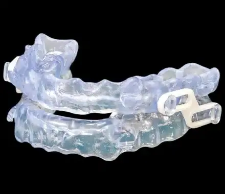 Clear dental sleep apnea oral appliance for snoring prevention in Puyallup.